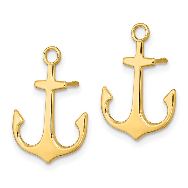 14K Polished Two-Dimensional Anchor Post Earrings