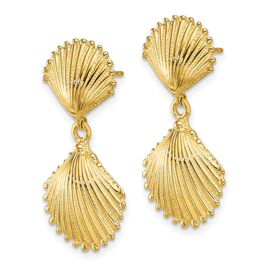 Shop Exclusive 14K Gold Polished Scallop Shell Drop Earrings - Stylish Luxury!