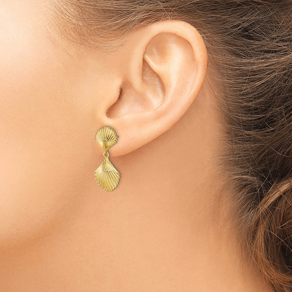 Shop Exclusive 14K Gold Polished Scallop Shell Drop Earrings - Stylish Luxury!