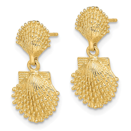 Exclusive 14K Gold Double Beaded Scalloped Shell Drop Earrings - Stylish Design