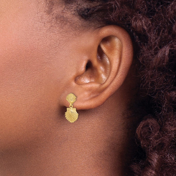 Exclusive 14K Gold Double Beaded Scalloped Shell Drop Earrings - Stylish Design-3