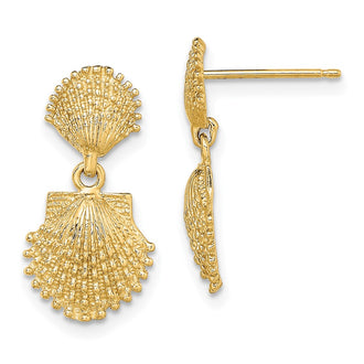 Exclusive 14K Gold Double Beaded Scalloped Shell Drop Earrings - Stylish Design
