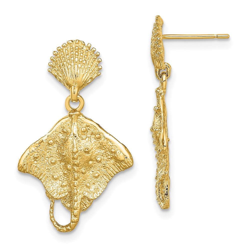 High-Quality 14K Gold Shell & Stingray Drop Earrings - Stylish Luxury Value