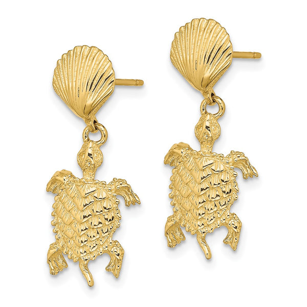 14K Gold Sea Turtle Drop Earrings - Shell