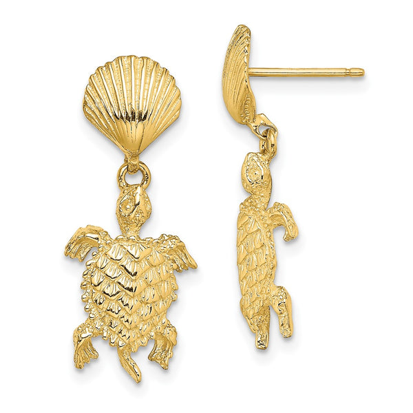 14K Gold Sea Turtle Drop Earrings - Shell