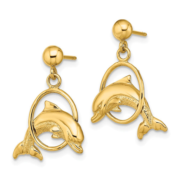 14K Gold Dolphin Hoop Earrings - 2D