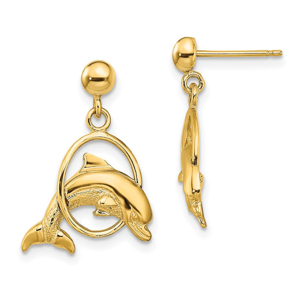 14K Gold Dolphin Hoop Earrings - 2D