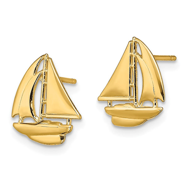 14K Gold Polished Sailboat Stud Earrings