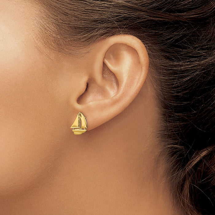 Buy Stylish 14K Gold Polished Sailboat Stud Earrings - Affordable Luxury Accessory-3