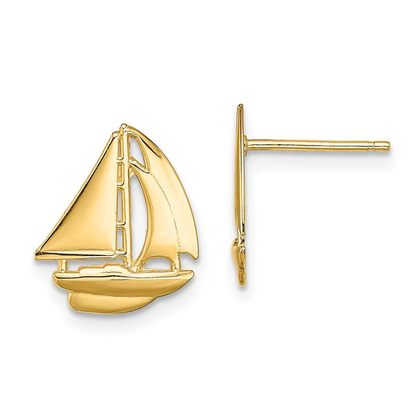 14K Gold Polished Sailboat Stud Earrings