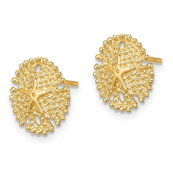 14K Gold Textured Sand Dollar Stud Earrings - Style GR1-1011561