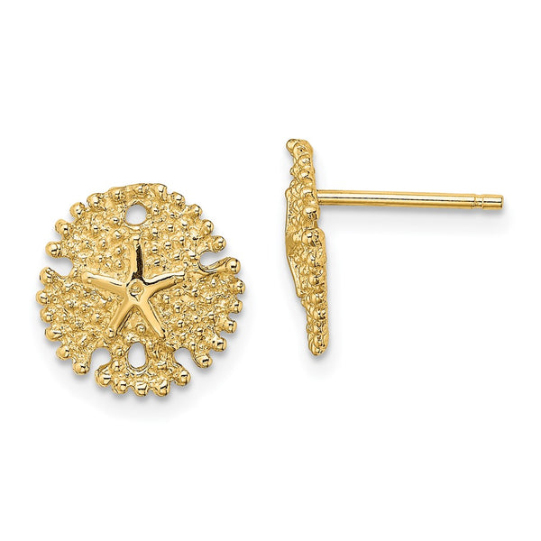 14K Gold Textured Sand Dollar Stud Earrings - Style GR1-1011561