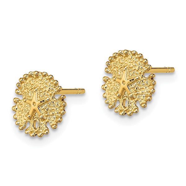 14K Gold Textured Sand Dollar Stud Earrings - Style GR1-1019995