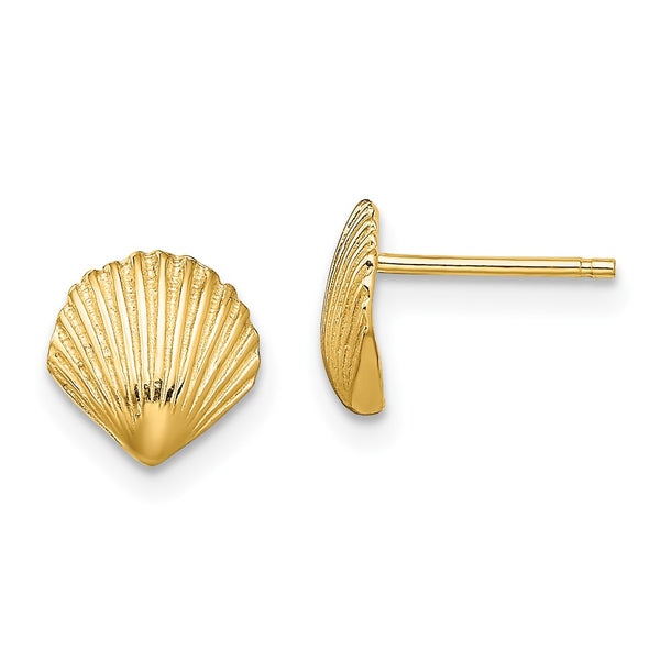 14K Gold Scallop Shell Stud Earrings - Style GR1-1020007