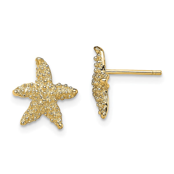 14K Gold Textured Starfish Stud Earrings