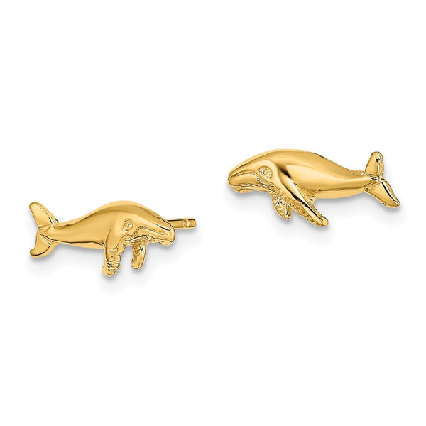 14K Gold Whale Stud Earrings