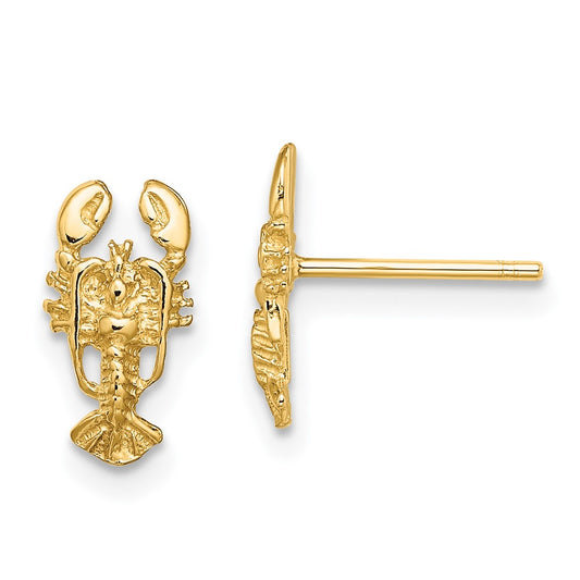High-Quality 14K Gold 2-D Lobster Stud Earrings - Stylish & Affordable!