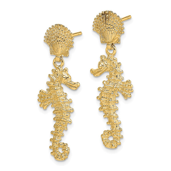 14K Gold Seahorse Shell Drop Earrings - 0.85mm