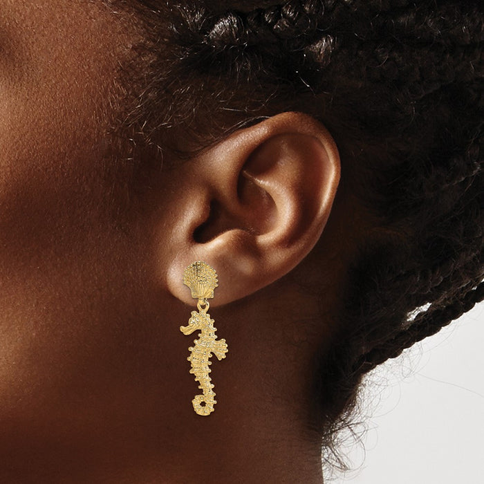 Shop Stylish 14K Gold Seahorse Shell Drop Earrings - 0.85mm Luxury Design-3