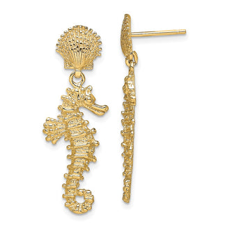 Shop Stylish 14K Gold Seahorse Shell Drop Earrings - 0.85mm Luxury Design