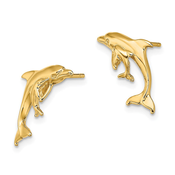 14K Gold Dolphin & Baby Stud Earrings - 0.85mm