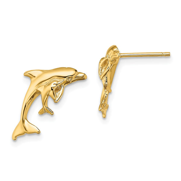 14K Gold Dolphin & Baby Stud Earrings - 0.85mm