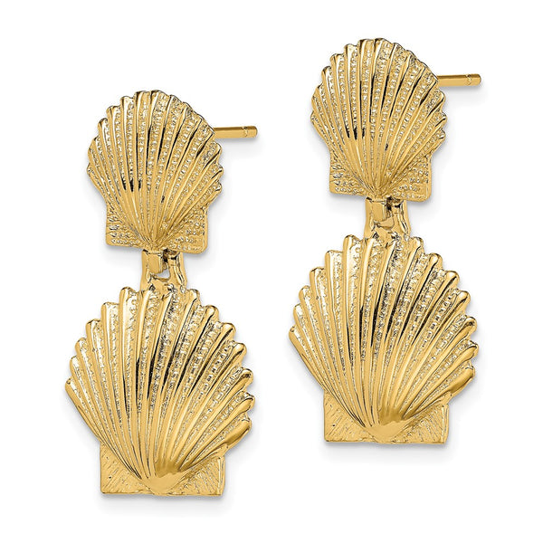 14K Gold Double Scalloped Shell Stud Earrings