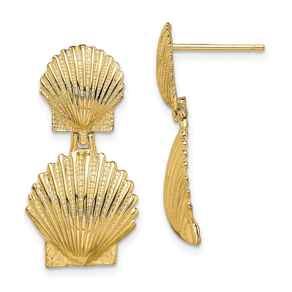 14K Gold Double Scalloped Shell Stud Earrings
