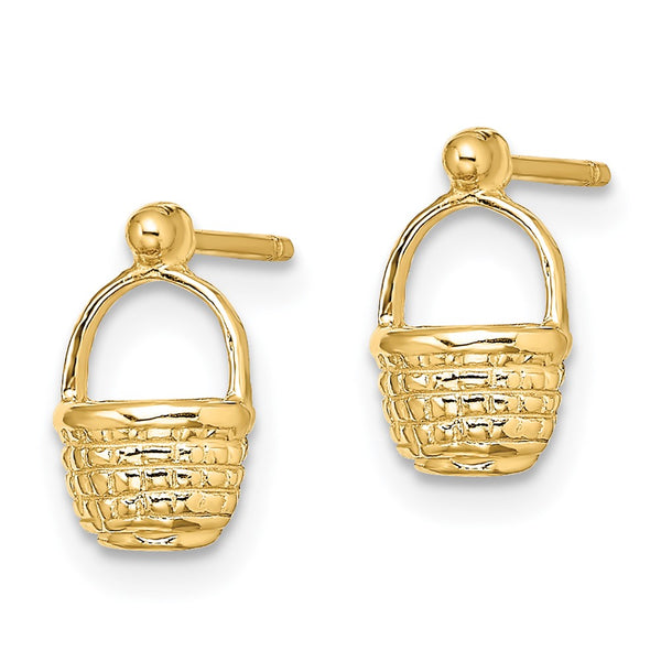 14K Gold Mini Basket Flat Back Stud Earrings