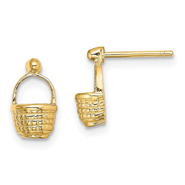 14K Gold Mini Basket Flat Back Stud Earrings