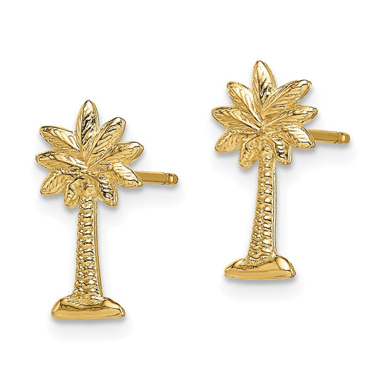 Exclusive 14K Gold Mini Palmetto Palm Tree Stud Earrings - Stylish & Affordable