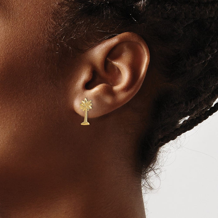 Exclusive 14K Gold Mini Palmetto Palm Tree Stud Earrings - Stylish & Affordable-3