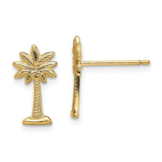Exclusive 14K Gold Mini Palmetto Palm Tree Stud Earrings - Stylish & Affordable