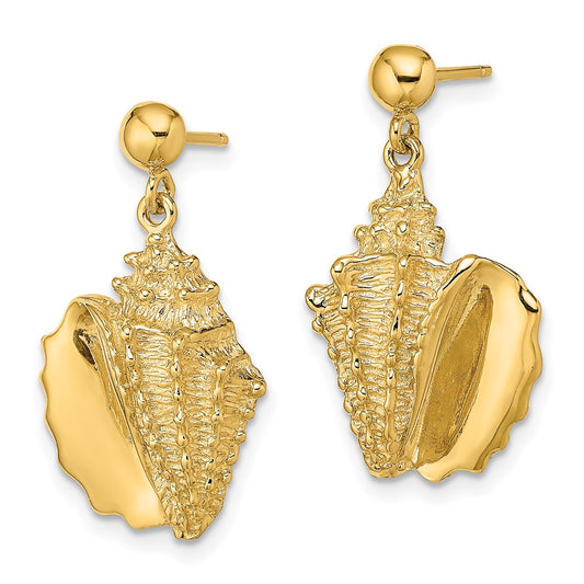Designer 14K Gold 2-D Conch Shell Dangle Earrings - Stylish & Affordable Value