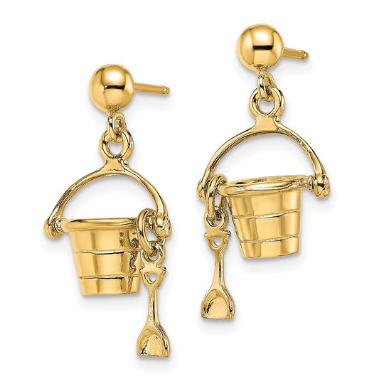 Shop Stylish 14K Gold 3D Beach Bucket and Shovel Dangle Earrings - Affordable Luxury