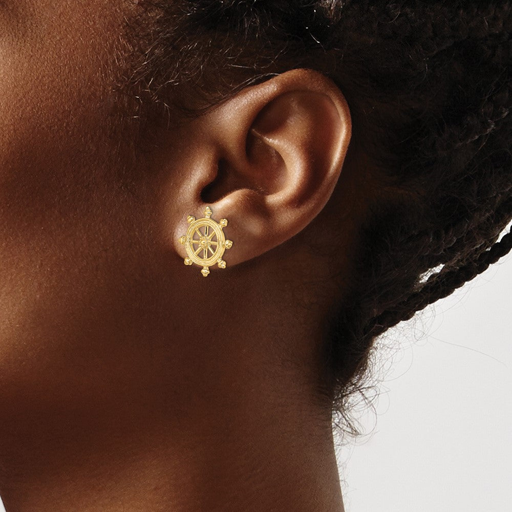Buy Stylish 14K Gold Ship's Wheel Stud Earrings - High-Quality & Affordable