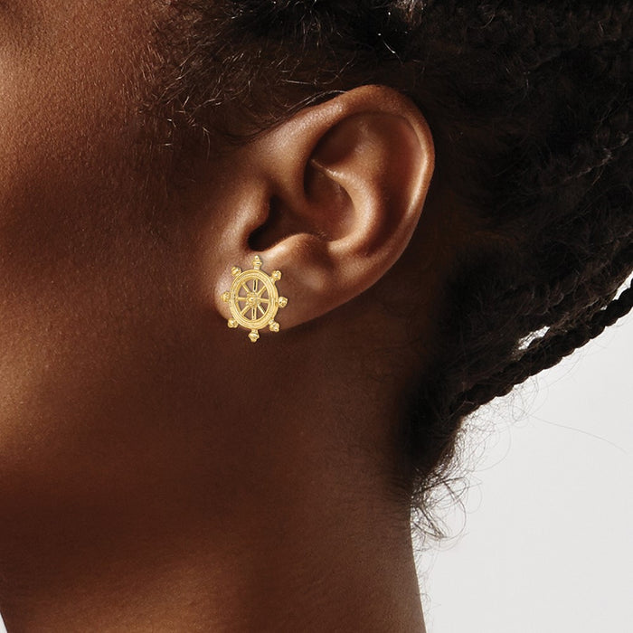 Buy Stylish 14K Gold Ship's Wheel Stud Earrings - High-Quality & Affordable-3