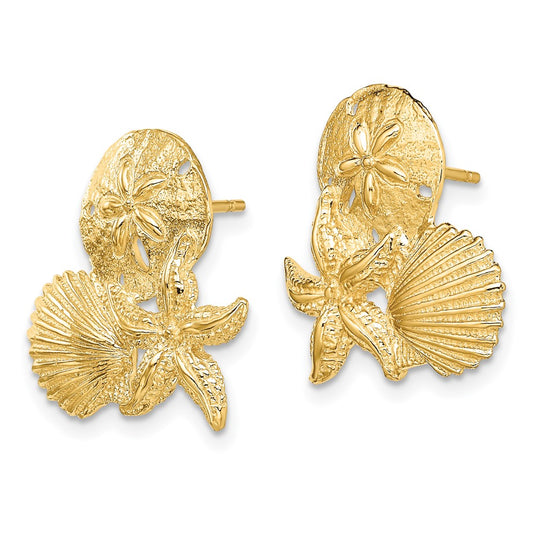 Shop Exclusive 14K Gold Sand Dollar & Starfish Stud Earrings - Stylish Cluster Design