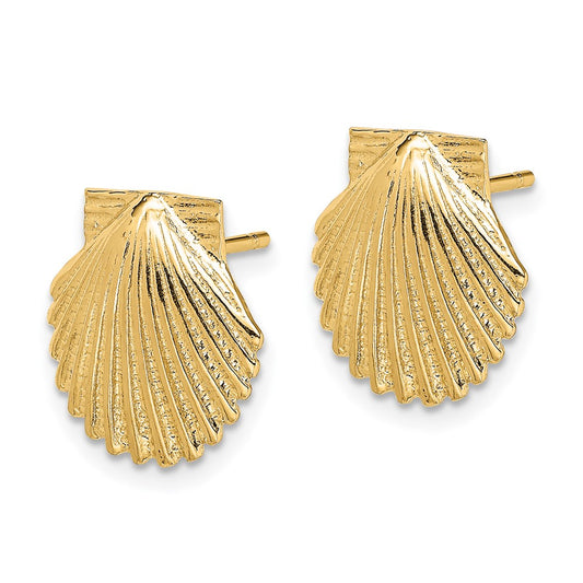 Buy Exclusive 14K Gold Polished Scallop Shell Earrings - Stylish 2D Design
