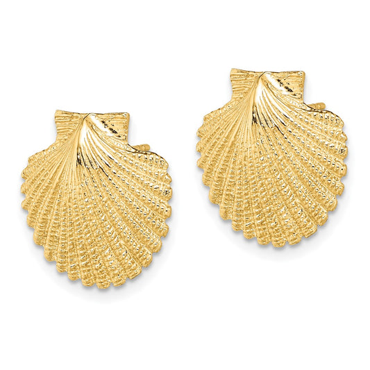 Buy Stylish 14K Gold Textured Scallop Shell Post Earrings - 2D Design