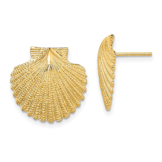 Buy Stylish 14K Gold Textured Scallop Shell Post Earrings - 2D Design