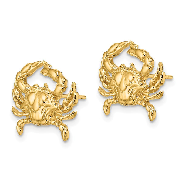 14K Gold Blue Crab Stud Earrings - 2D