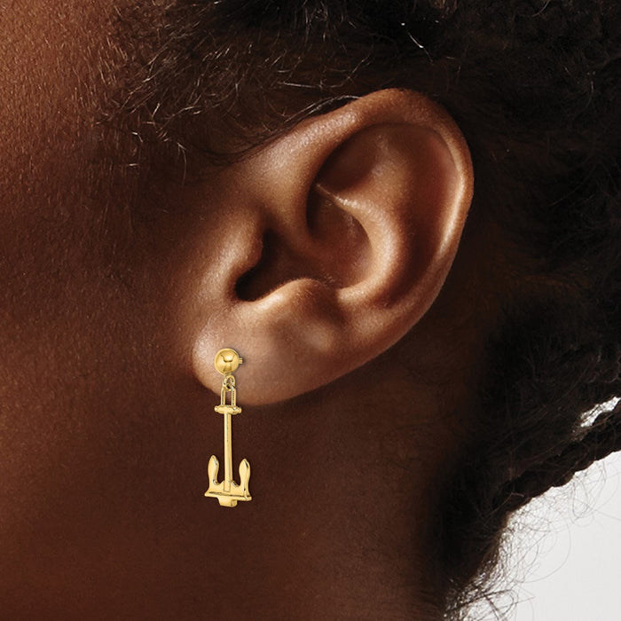 Buy Stylish 14K Gold Polished Navy Anchor Drop Earrings - Affordable Luxury!-3