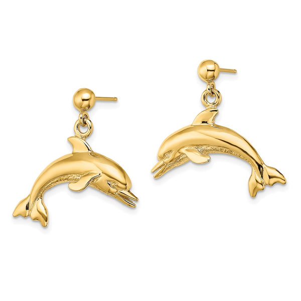 14K Gold Dangle Earrings with Dolphin