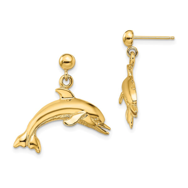 14K Gold Dangle Earrings with Dolphin
