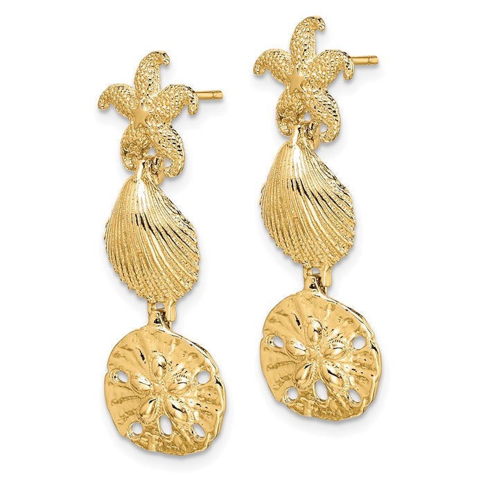 High-Quality 14K Gold Starfish & Sand Dollar Dangle Earrings - Stylish Value!-2