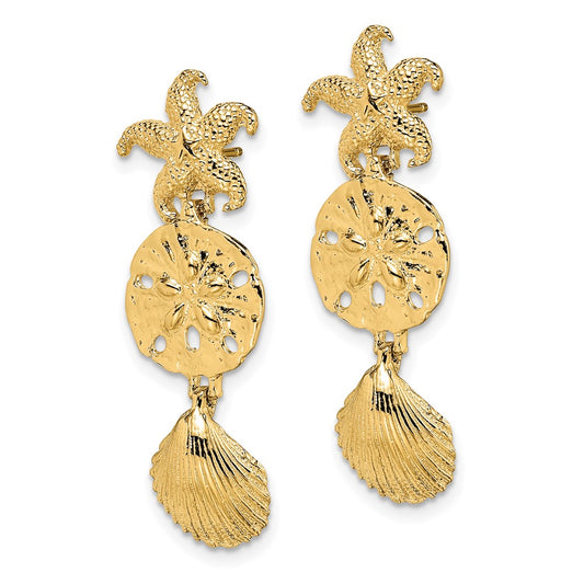 High-Quality 14K Gold Dangle Earrings - Stylish Starfish & Shell Design