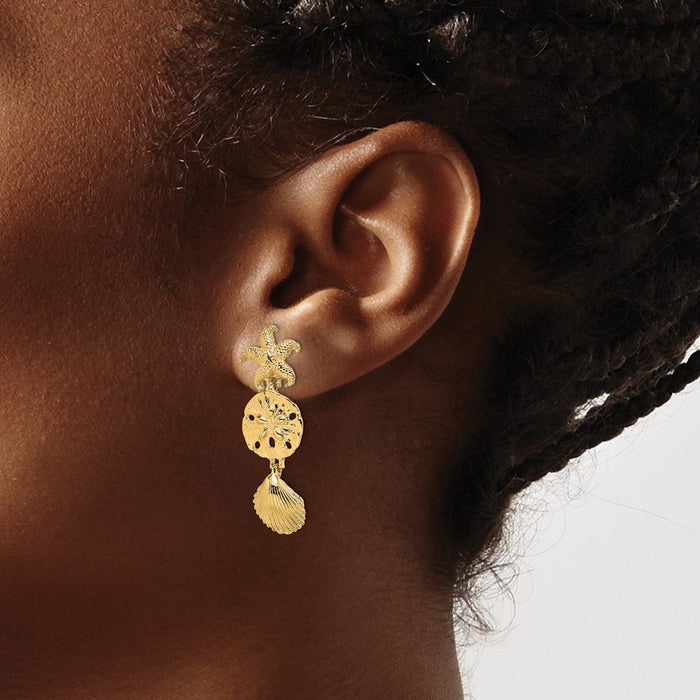 High-Quality 14K Gold Dangle Earrings - Stylish Starfish & Shell Design-3