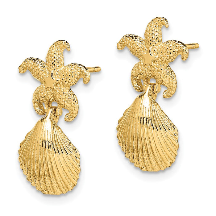 High-Quality 14K Gold Starfish & Scallop Shell Dangle Earrings - Stylish Value-2