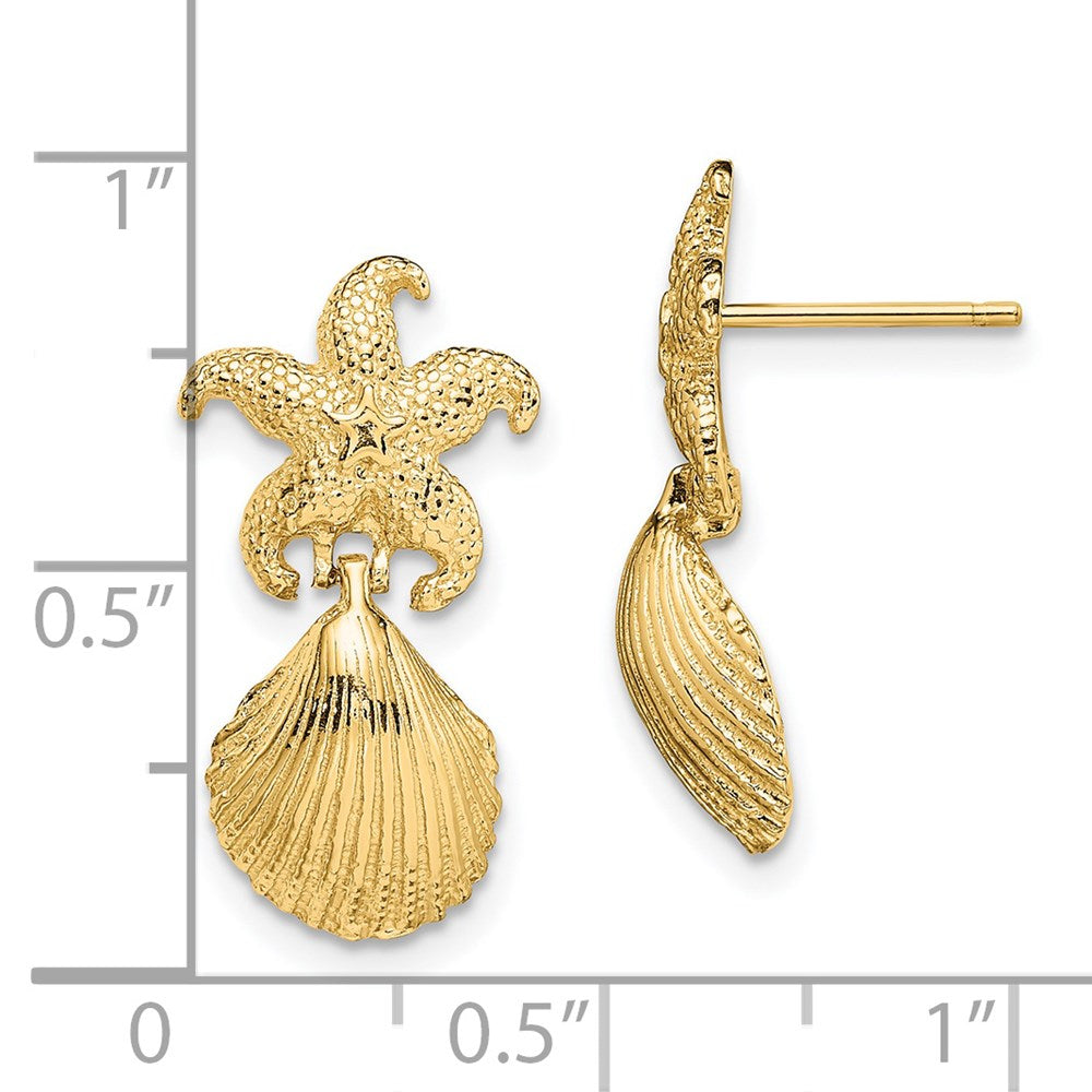 High-Quality 14K Gold Starfish & Scallop Shell Dangle Earrings - Stylish Value